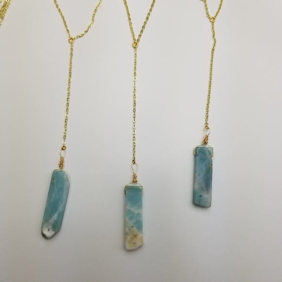 NWT 14k Gold Amazonite Gemstone Lariat Necklace - Picture 6 of 8